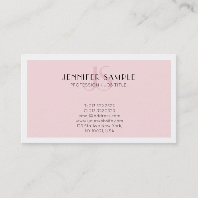 Carte De Visite Élégant Monogramme rose Moderne Sleek Plain tendan (Devant)