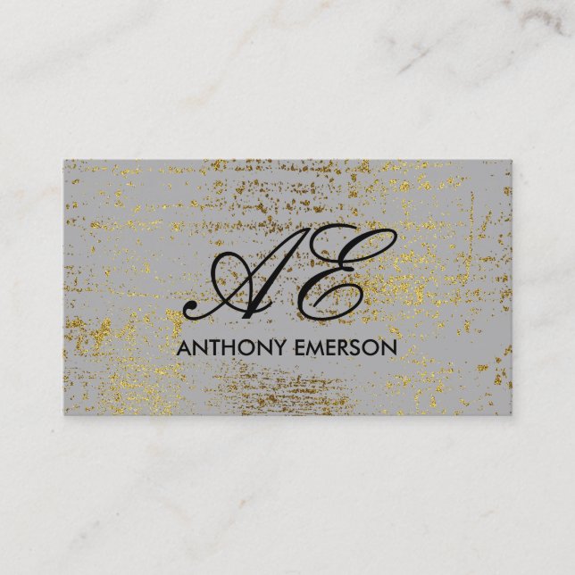 Carte De Visite Élégant Monogramme Script Gold Grunge (Devant)
