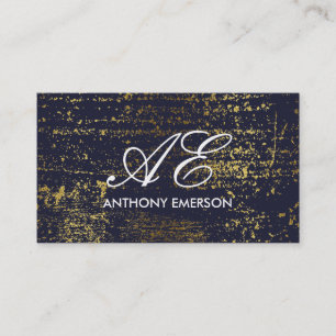 Carte De Visite Élégant Monogramme Script Gold Grunge