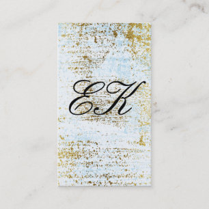 Carte De Visite Élégant Monogramme Script Gold Grunge Blue Texture