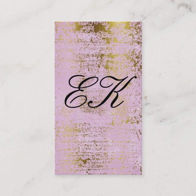 Carte De Visite Élégant Monogramme Script Gold Grunge rose (Devant)