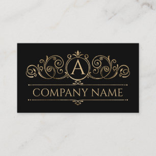 Carte De Visite Élégant Monogramme Vintage en or sur noir
