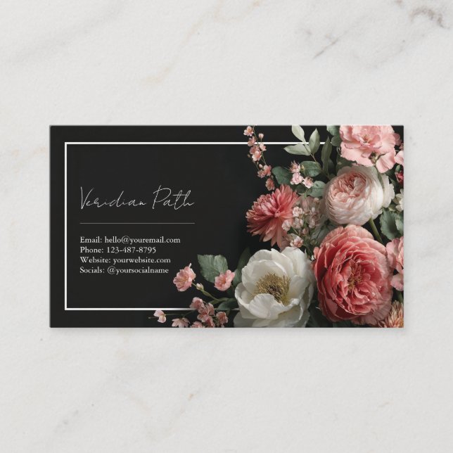 Carte De Visite Élégant Moody Floral Pink Peony (Devant)