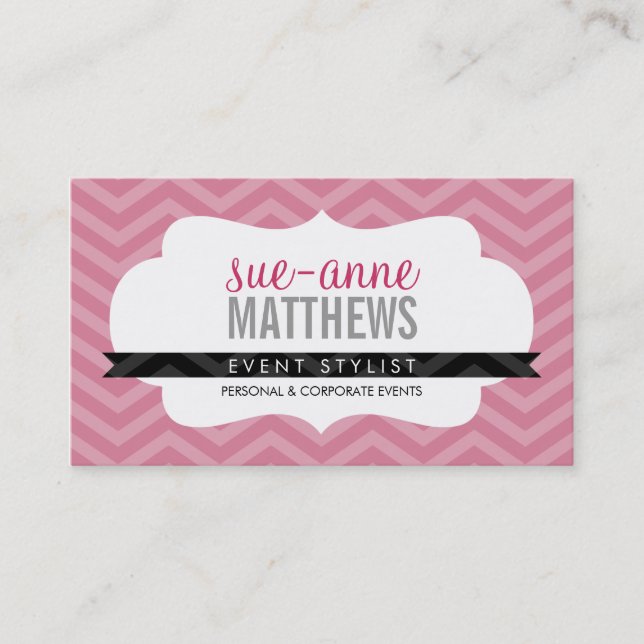Carte De Visite ÉLÉGANT motif chevron élégant et tendance rose ros (Devant)