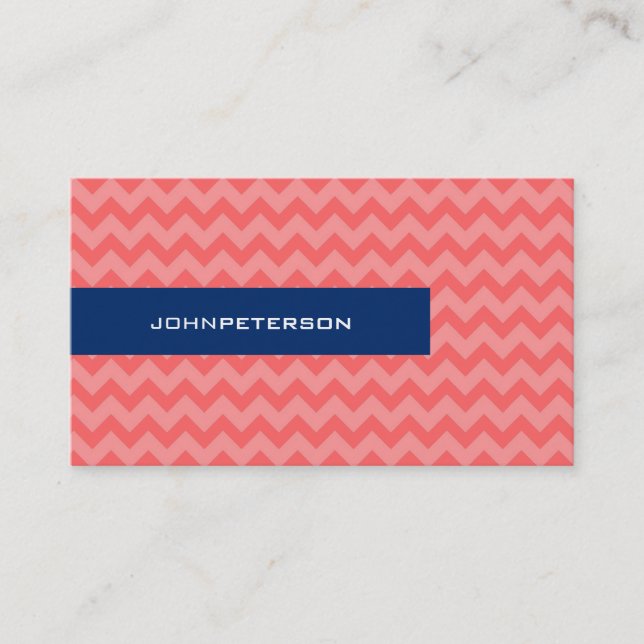 Carte De Visite Élégant Motif Chevron rose et bleu rétro (Devant)