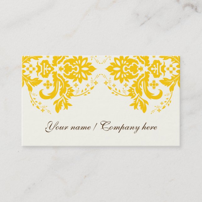Carte De Visite Elégant motif damassé jaune ivoire (Devant)