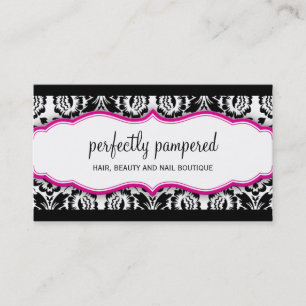 Carte De Visite élégant motif damassé noir fuschia rose