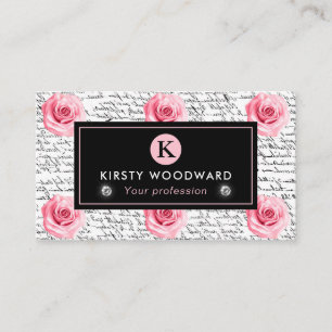 Carte De Visite Élégant motif de roses roses et noires dans le sty