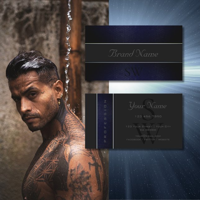 Carte De Visite Élégant Motif de serpent gris foncé avec Monogramm (Créateur téléchargé)