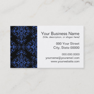 Carte De Visite Élégant motif de style damassé floral bleu et noir