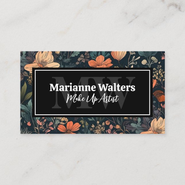 Carte De Visite Élégant motif floral | Monogramme (Devant)