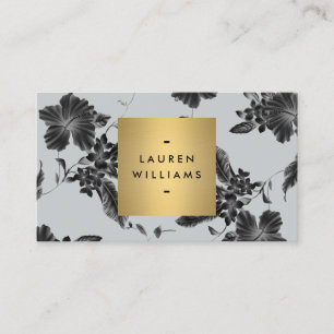 Carte De Visite Élégant motif floral noir sur gris ardoise