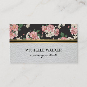Carte De Visite Élégant motif floral or métal fin marbre