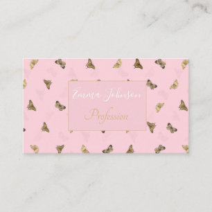 Carte De Visite Élégant Motif rose des papillons dorés