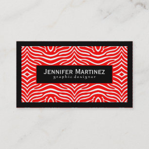 Carte De Visite Elégant motif Zèbre Rouge & Blanc Accents Noir