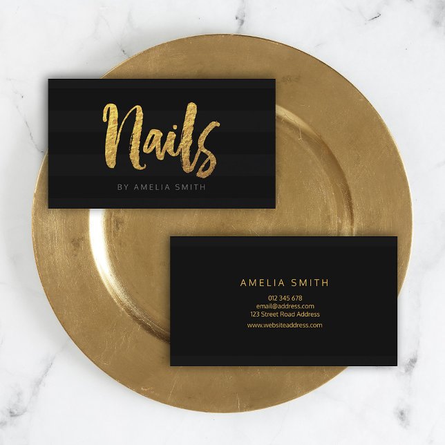 Carte De Visite Élégant noir bandes de pinceau clous de script de  (Créateur téléchargé)