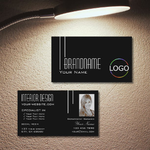 Carte De Visite Elégant noir blanc avec logo et photo professionne
