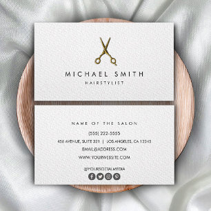 Carte De Visite Elégant noir blanc coiffeur ciseau minimaliste