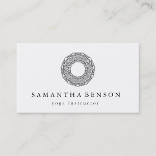 Carte De Visite Elégant noir & blanc Mandala Art Logo Yoga