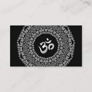 Carte De Visite Elégant noir & blanc Mandala Art Logo Yoga