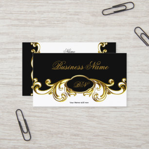 Carte De Visite Élégant noir blanc noir or floral bracelet
