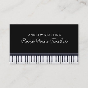 Carte De Visite Élégant Noir & Blanc Piano touches professeur de m
