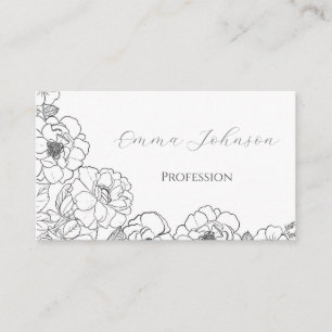 Carte De Visite Elégant noir blanc Rose ligne art floral
