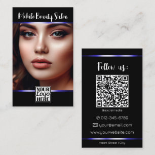 Carte De Visite Élégant noir bleu logo photo QR Code Modèle