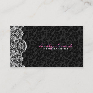 Carte De Visite Elégant noir Damas blanc dentelle