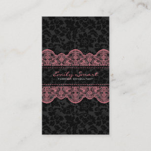 Carte De Visite Elégant noir Damas dentelle rose