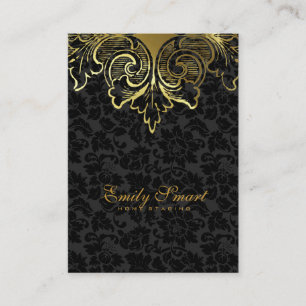 Carte De Visite Élégant noir Damas or ornement floral