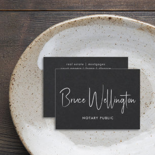 Carte De Visite Élégant noir écriture signature notaire avocat 