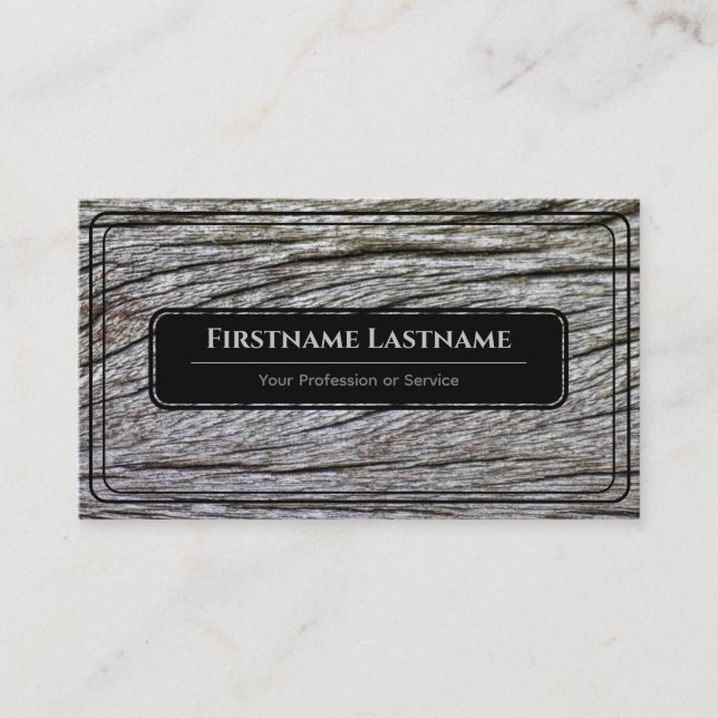 Carte De Visite Elégant noir encadré bois style bois gris grain (Devant)