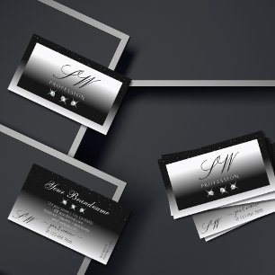 Carte De Visite Élégant noir et blanc étincelant diamants Monogram