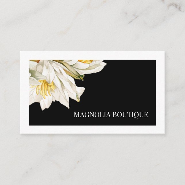Carte De Visite Élégant noir et blanc floral minimal (Devant)