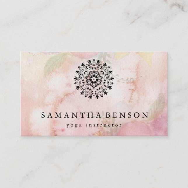 Carte De Visite Élégant noir et blanc Lotus Flower Logo Yoga (Devant)