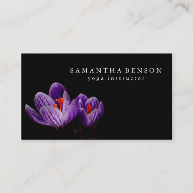Carte De Visite Élégant noir et blanc Lotus Flower Logo Yoga Busin (Devant)