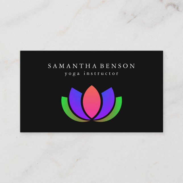 Carte De Visite Élégant noir et blanc Lotus Flower Logo Yoga Busin (Devant)