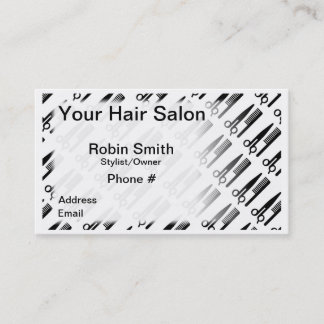 Carte De Visite Elégant noir et blanc pour salon de coiffure & Sty