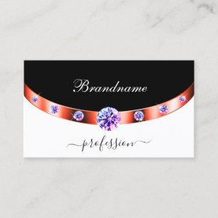 Carte De Visite Élégant noir et blanc Rose or Diamants violets