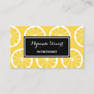 Carte De Visite Élégant Noir et Jaune Lemon Slices Nutritionniste