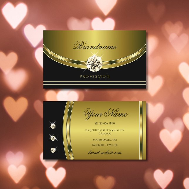 Carte De Visite Elégant noir et or avec de luxueux pavillons (Créateur téléchargé)