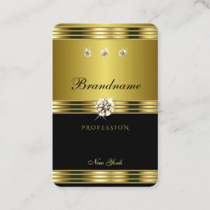 Carte De Visite Elégant noir et or avec diamants luxueux