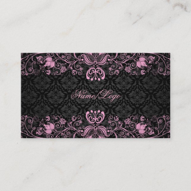 Carte De Visite Élégant noir et pastel rose florale torrents (Devant)