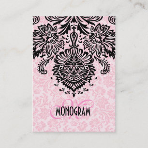 Carte De Visite Élégant noir et rose des Damas florales