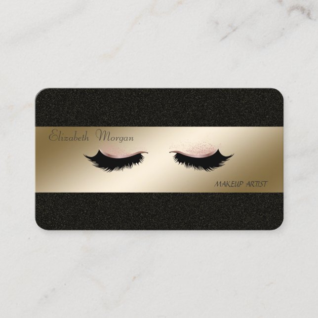 Carte De Visite Elégant, Noir, Faux Lashes, Artiste maquillage (Devant)