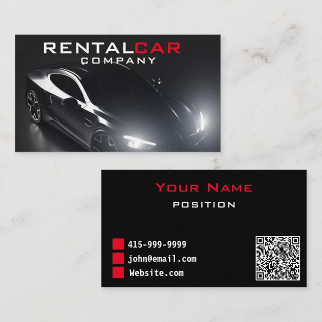 Carte De Visite Elégant Noir Luxe Location de voiture Chauffeur (Devant / Derrière)