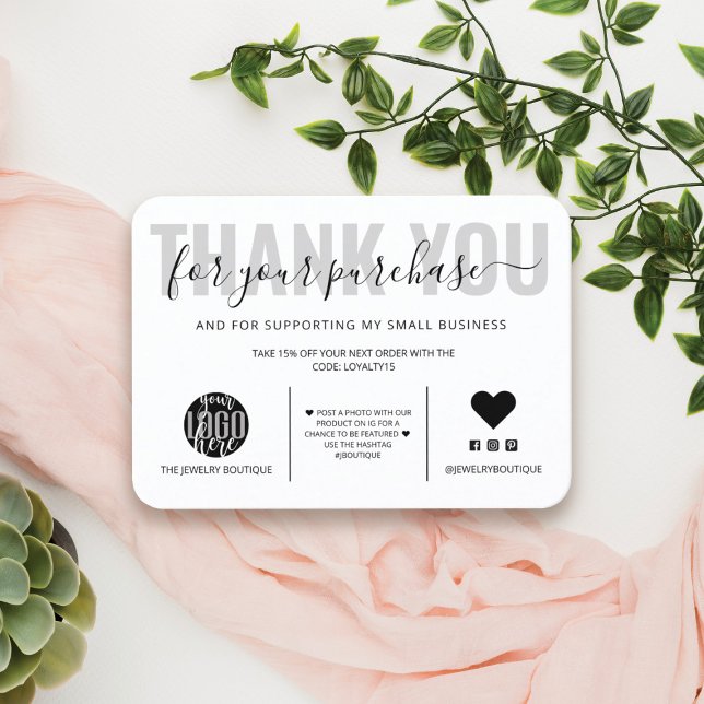 Carte De Visite Élégant noir noir blanc logo logo Merci client (Créateur téléchargé)