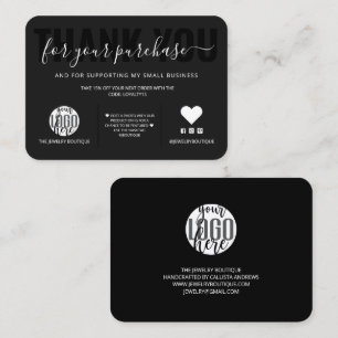 Carte De Visite Élégant noir noir noir logo logo Merci client