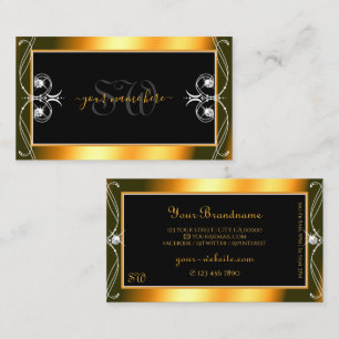Carte De Visite Élégant noir orange brillant Diamants Monogramme
